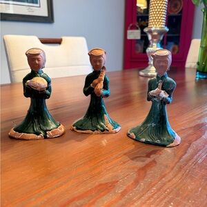Vintage Oriental Clay Chinese / Asian Pottery Figures 5.5in Set of Three